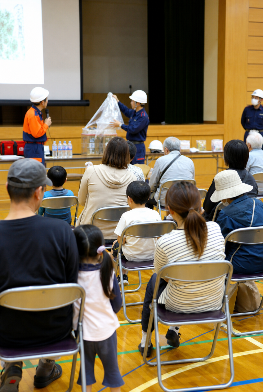 地域の防災講習に参加する市民